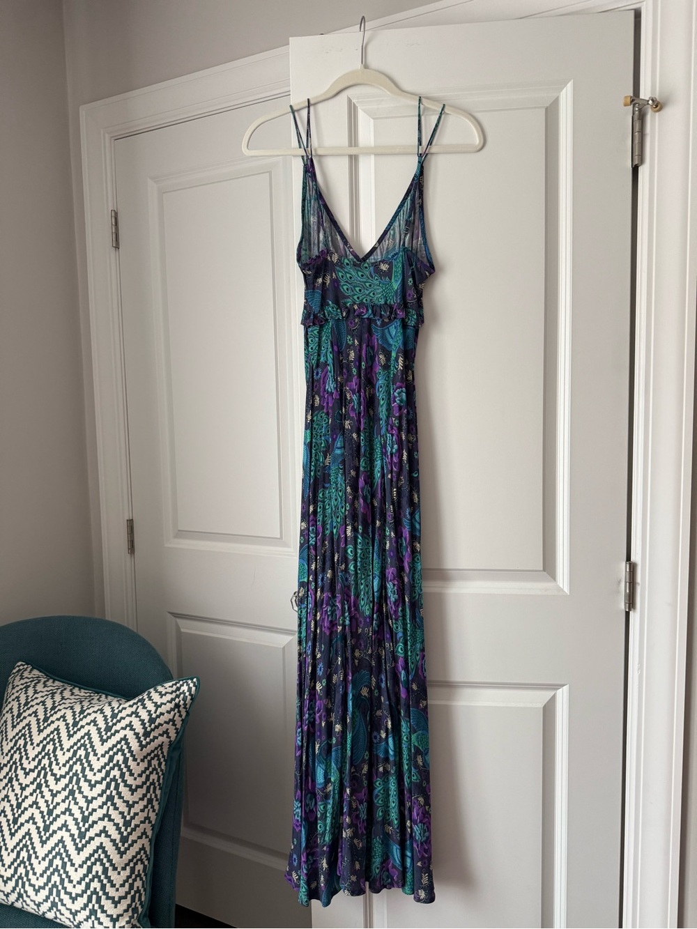 Spell Boheme Bias Cut Maxi Dress in Peacock Colorway, Size Small. - Picture 10 of 14
